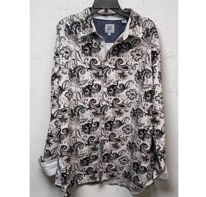 Kilburne & Finch Men's Shirt 4XLT Long Sleeves Button Up Black White Paisley